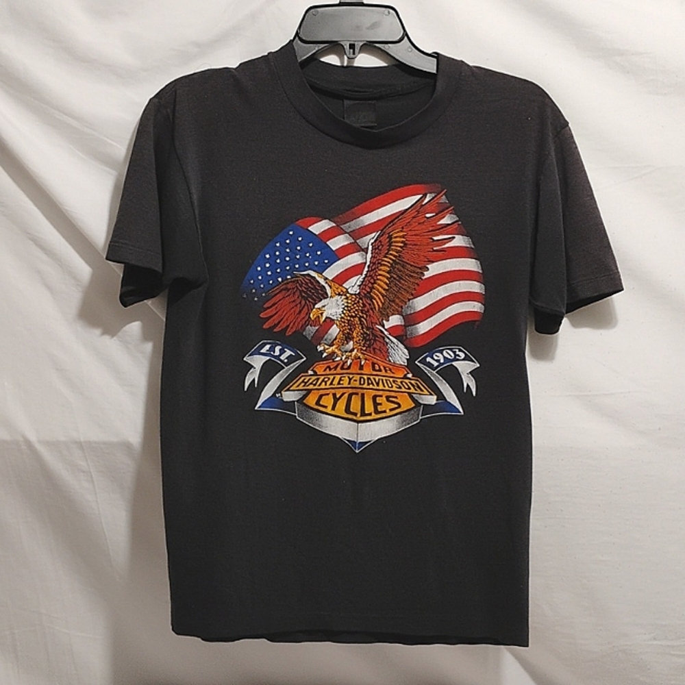 (X-67) SALE! RARE! 3D Emblem Vtg Harley-Davidson Eagle Landing Shirt
